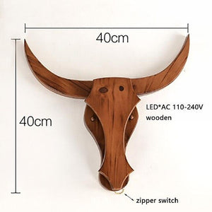 Loft Industrial retro wood cow animal style wall lamps LED