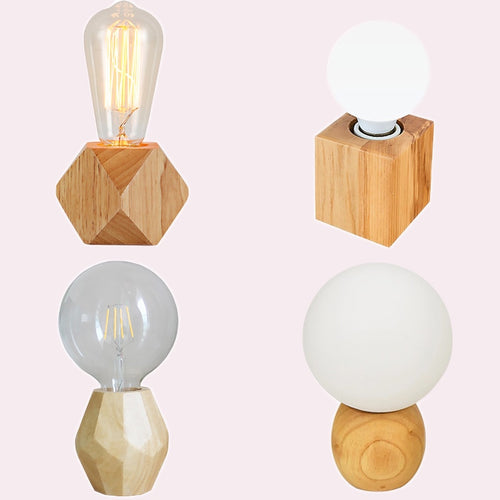 Modern Retro Mini Solid Wood Polyhedron Table Lamps